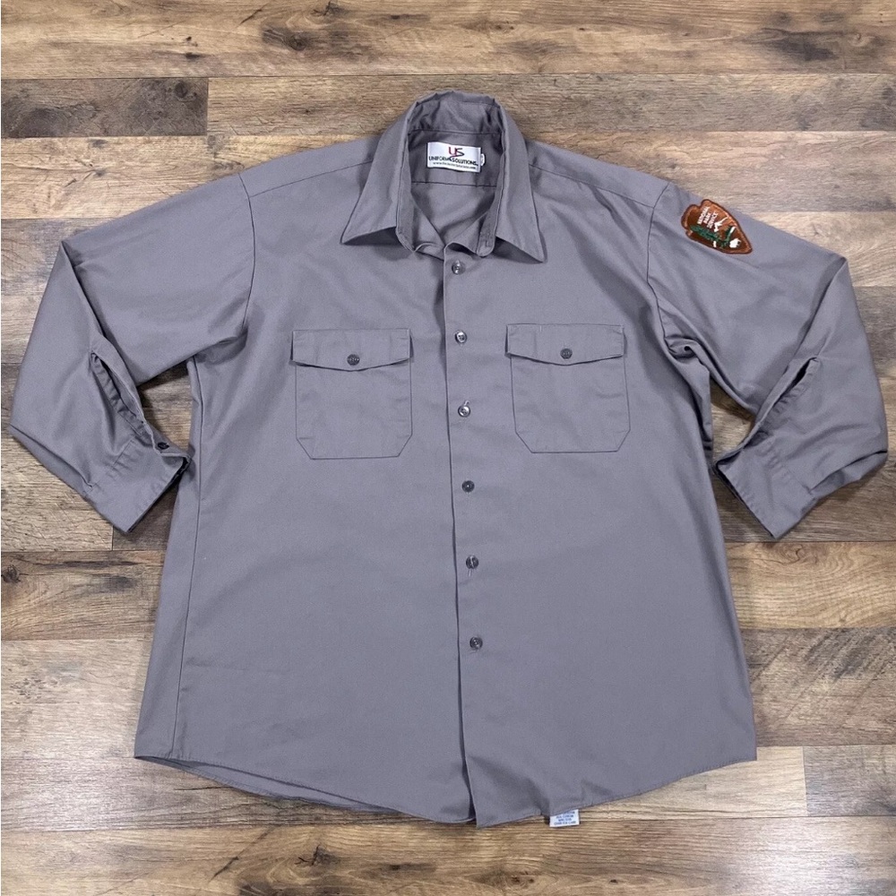 National Park Service Shirt Mens 17.5 Gray Long Sleeve Button Up Work